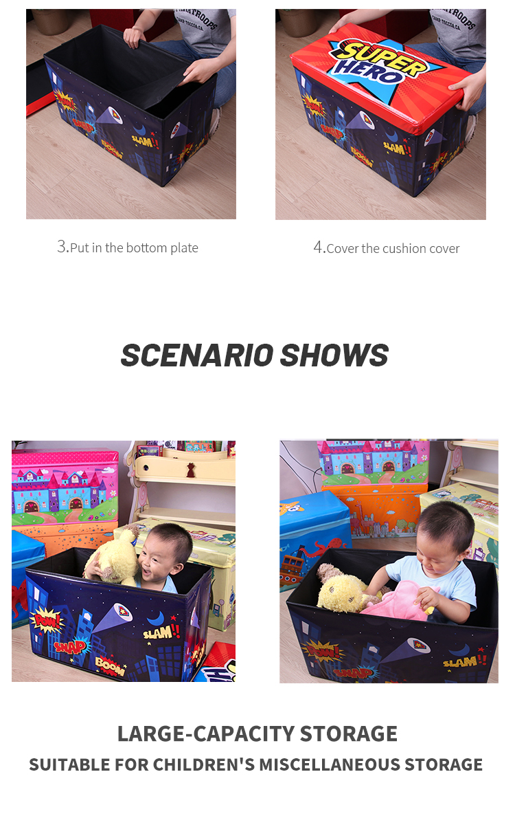 (Group 1)Children's toy Storage Box Cartoon Foldable Ottoman Rectangle Storage Stool Of Bedroom