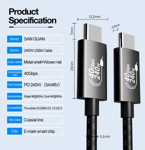 Dahili Emarker çip 8K 48V 5A PD240w USB4.0 kablosu hızlı şarj kablosu USB C C kablosu - Product Image 2