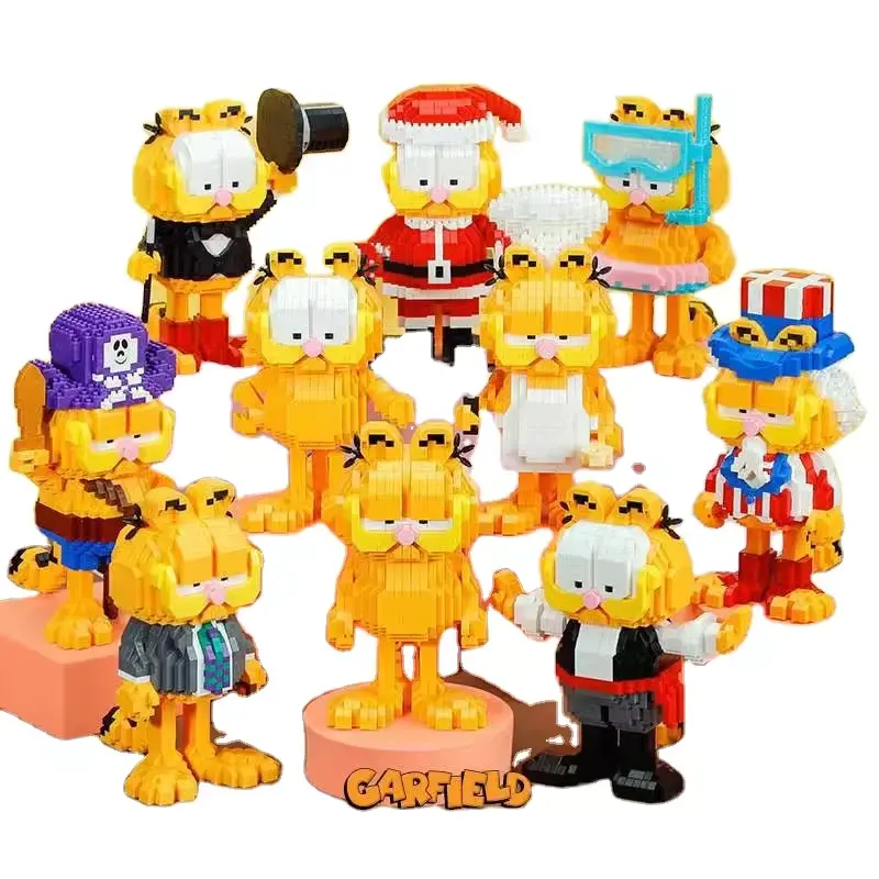 Nuevas llegadas mascotas clásico Anime Garfieldly pirata Chef Santa gato Mini ladrillo modelo Balody Micro juguete de bloques de construcción para niños