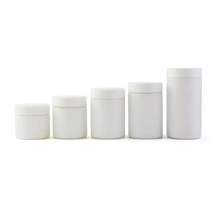 4oz 3oz 2oz Sólido/Paonting Mate Esmerilado Blanco Forma Redonda Contenedor de Vidrio Frasco de Vidrio Blanco con Tapa Hermética Blanca