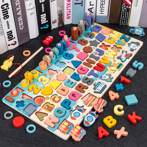7で1釣りゲーム輸送カウント幾何学的形状認知一致木製ナンバーパズルボード - Product Image 1