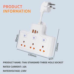 Fast Charging <strong>Multi</strong> <strong>Socket</strong> Thai Standard Plug Power Board 3AC Extension Cord Power <strong>Socket</strong> With 2USB+1PD Port - Product Image 6