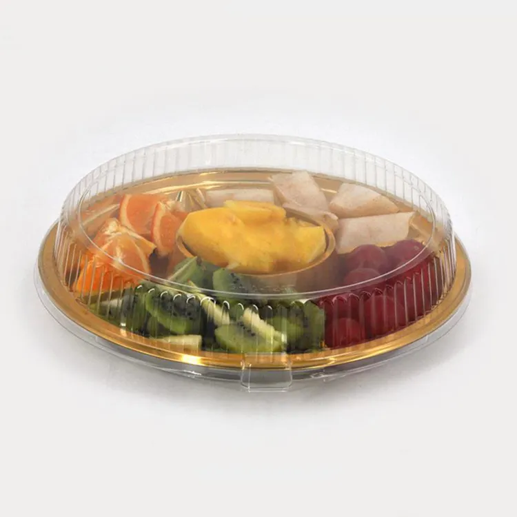 Caja de embalaje de plástico con tapa, 5 compartimentos dorados, redondos, alta calidad