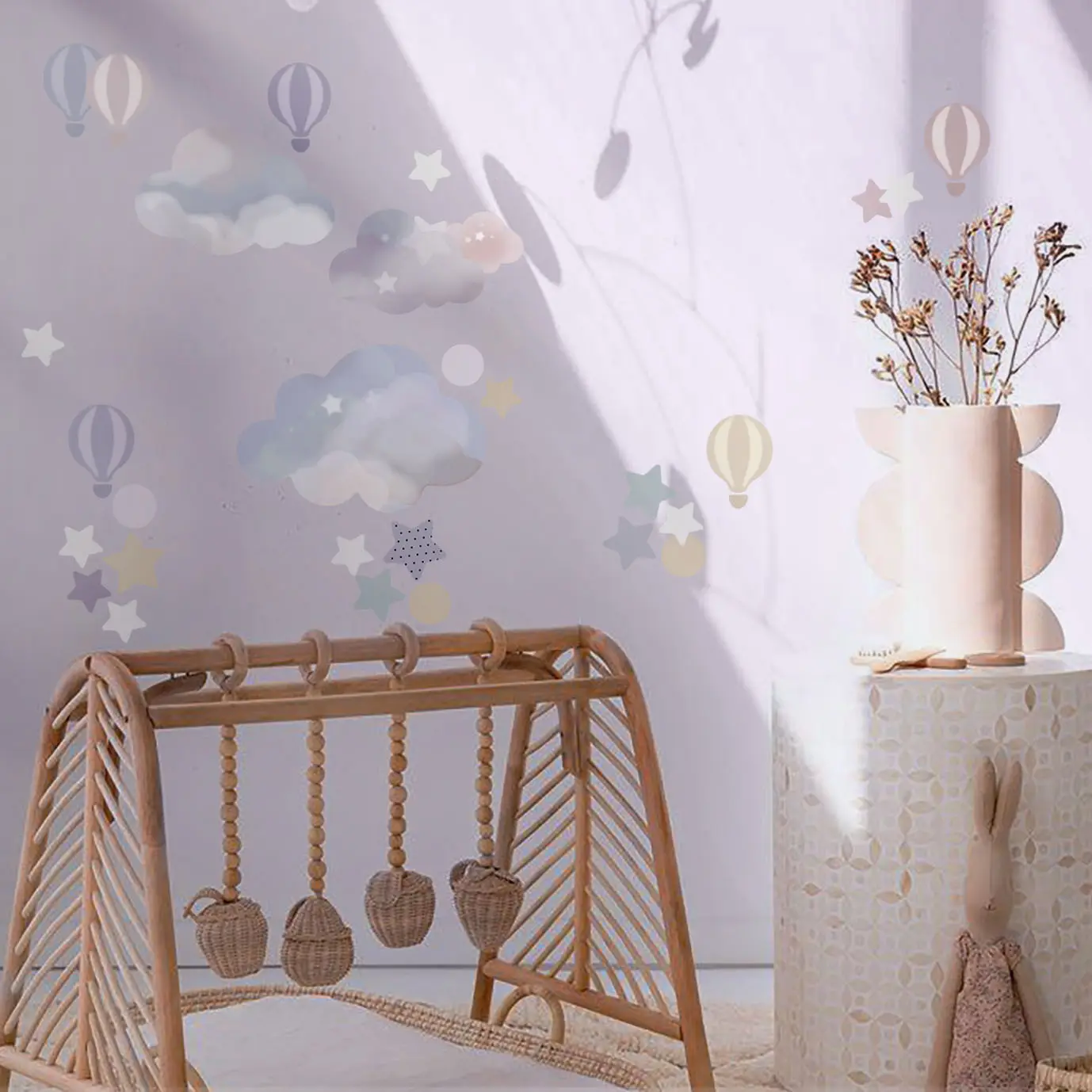 Stoff Selbst klebende feinkörnige Heißluft ballon Glänzende Aufkleber für Kinderzimmer Hintergrund dekoration