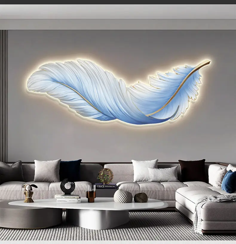 Moderna piuma di lusso pittura decorativa lampada a LED soggiorno sfondo appeso a parete arte applique da parete