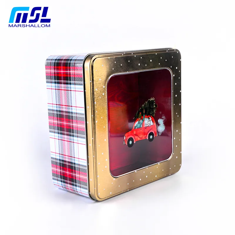 Custom Printing Square Cookie Tin Box with Clear Window Empty Metal Gift Food Packaging Box