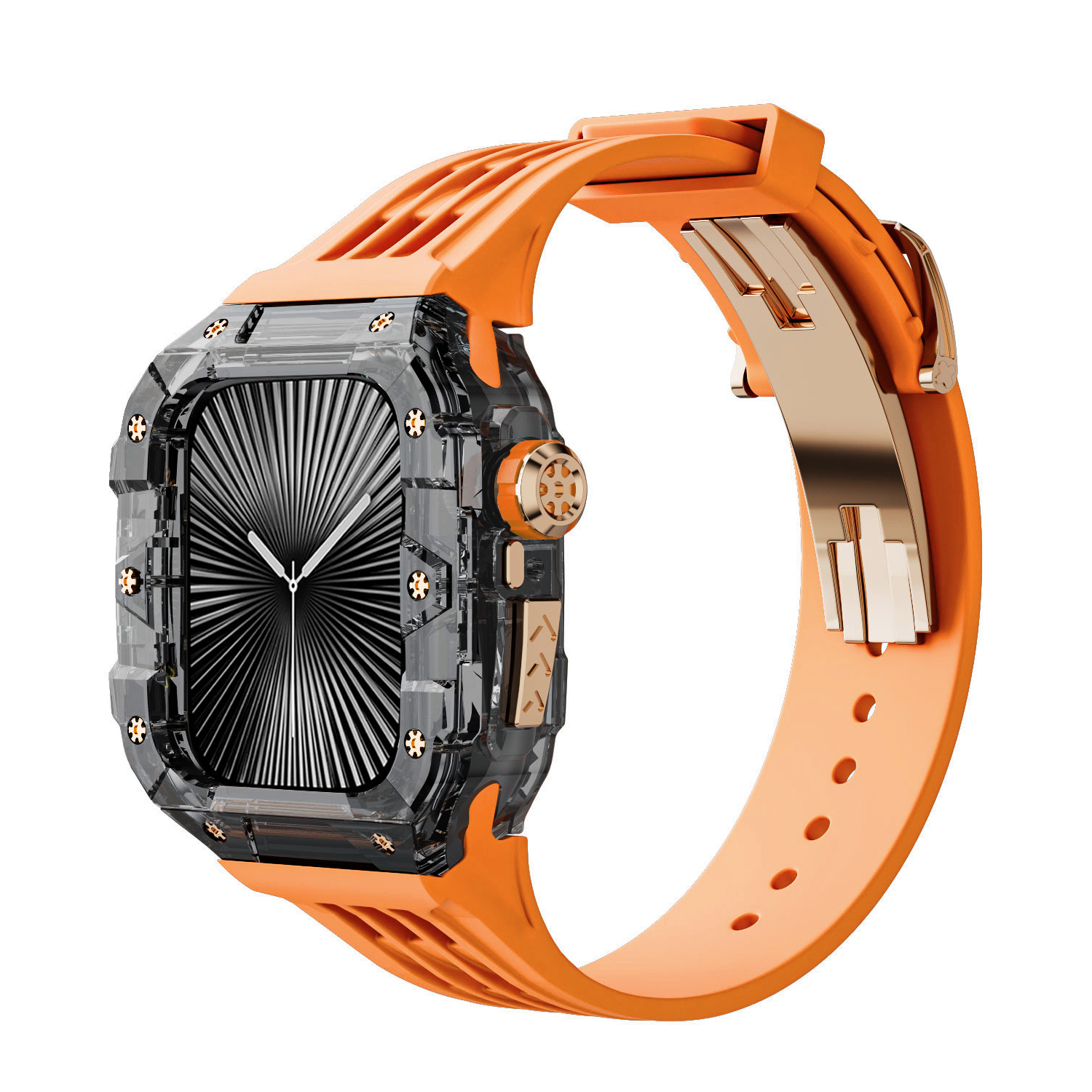 (Transparent Black)(Rose Gold Button) Orange