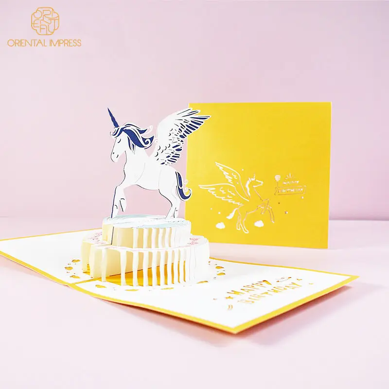 Tarjeta de felicitación de cumpleaños de unicornio Pop Up 3D, con sobre
