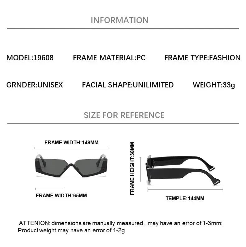 하이 퀄리티 새로운 스타일 작은 금속 사각형 프레임리스 선글라스 현대 레트로 브랜드 선글라스는 남자 2024