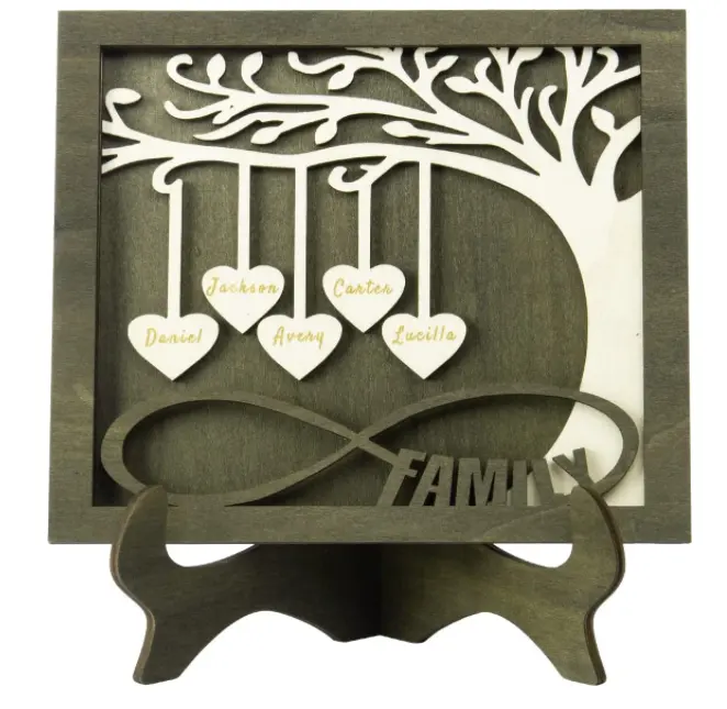 Cartello personalizzato per albero genealogico con nomi personalizzati targhe in legno Decor nomi di famiglia incisi placca da scrivania regali per la festa della mamma