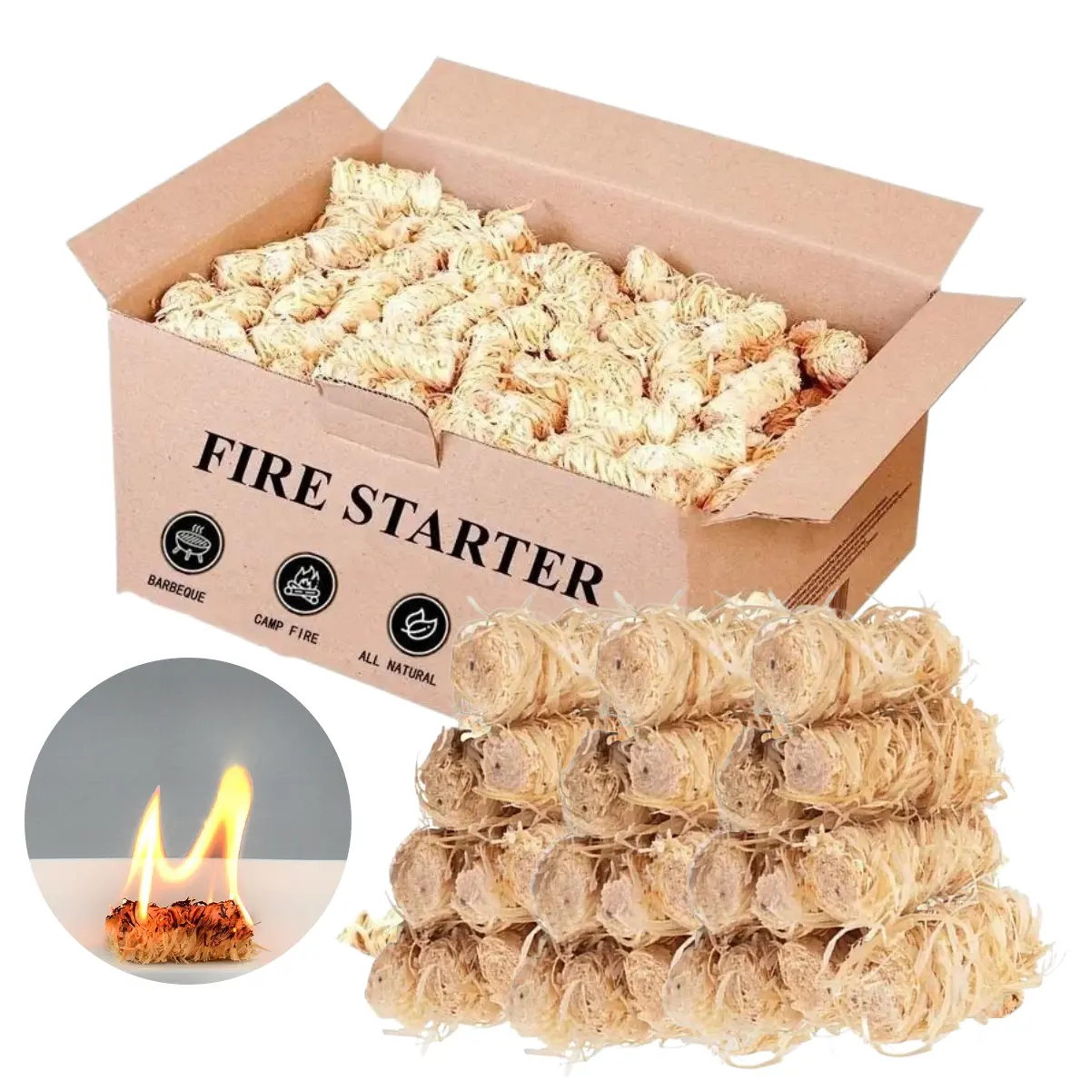 BBQ Fire Starter Campfire Grill Estufa Chimenea Camping Naturaleza Carbón Fire Starter Wood Wool Fire Starter Encendedor