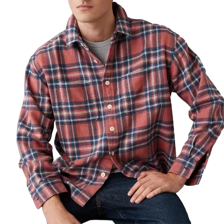 Nhà máy sản xuất bán buôn tùy chỉnh bông polyester flannel Áo sơ mi cho nam giới