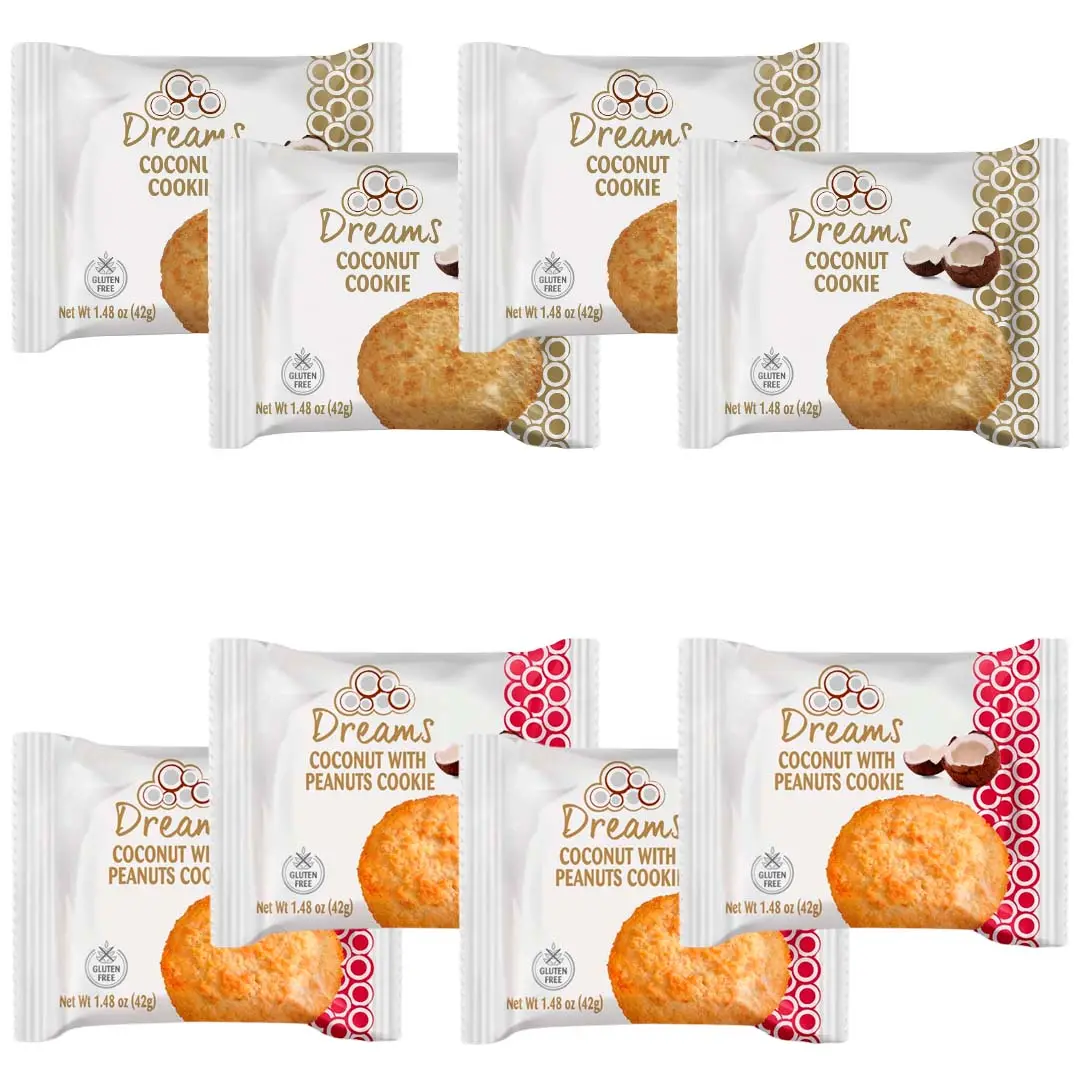 Fıstık çerez Macaroons ile hindistan cevizi çerez, sağlıklı atıştırmalıklar, glutensiz, Protein ve besin paketlenmiş 2 kutu 4 adet her