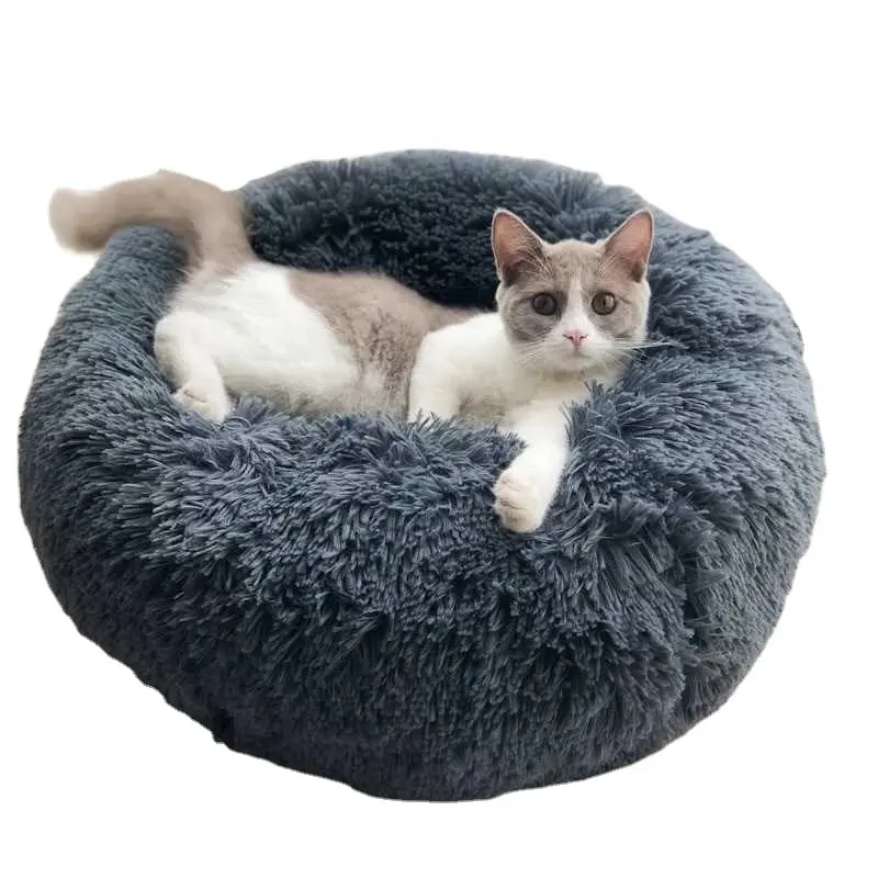2021 핫 세일 라운드 플러시 겨울 따뜻한 부드러운 기억 거품 스누즈 잠자는 고양이 개 둥지 애완 동물 침대 집 매트 도매