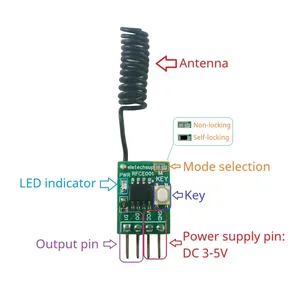 RFCE001 Mini 2CH 433MUHF Receptor inalámbrico PT2262 2264 EV1527 Decodificador de automatización del hogar inteligente ASK OOK Aprendizaje Decodificación de código fijo - Product Image 2