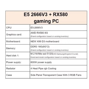 גבוה-סוף מותאם אישית intel e5 2666v3 rx580 משחק מחשב משחקים x99 16 גרם nvme m.2 ssd גרפיקה כרטיס משחק מחשב שולחני מחשב שולחני