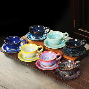 小さなカプチーノラテアートコーヒーマグティーカップ磁器和風窯変換カラフルセラミックカップ