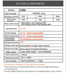 Y & H 30A regolatore di carica solare 12V/24V PWM Controller batteria pannello solare doppio Display LCD DC + USB compatibile con sigillato, Gel - Product Image 6