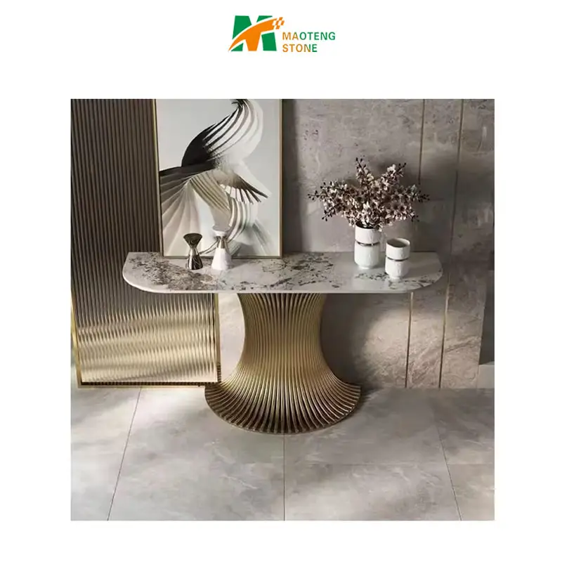 Buon prezzo di lusso soggiorno decorazione mobili in acciaio inox telaio in marmo consolle tavolo