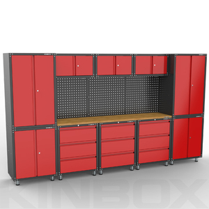 Kinbox ระบบจัดเก็บของในโรงรถสำหรับงานหนัก14ชิ้นตู้เครื่องมือทำงานโลหะพร้อมรถเข็นกลิ้งและล็อกเกอร์ - Product Image 5