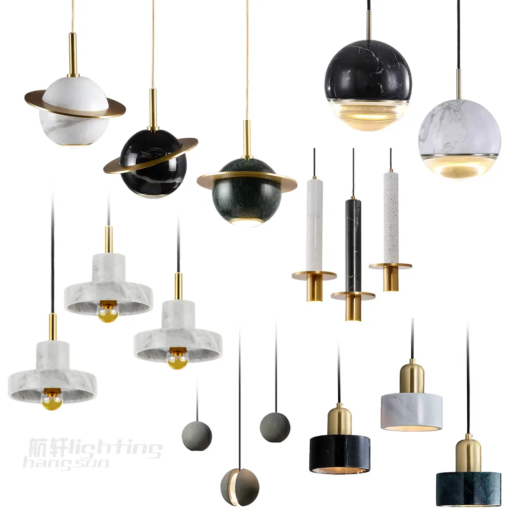 Lampe led suspendue en marbre et or au design moderne, disponible en noir et en jaune or, luminaire décoratif d'intérieur, idéal pour une cuisine