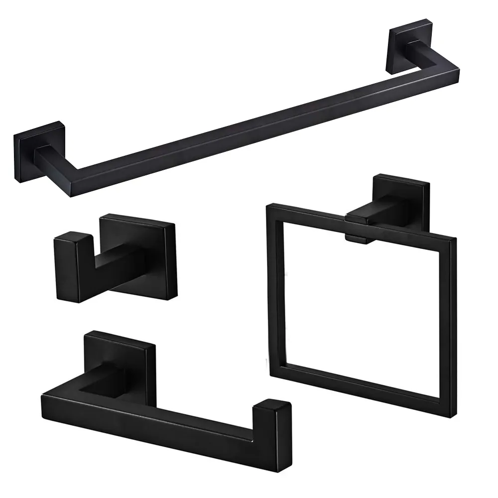 Guangzhou 2020 design Montaggio A Parete Quadrato Nero accessorio per il bagno sanitari e accessori set