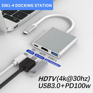 USB <span class=keywords><strong>Type</strong></span>-<span class=keywords><strong>C</strong></span> 3 в 1 док-станция из алюминиевого сплава с 4K HDTV многопортовый USB3.0 адаптер для зарядки PD для ноутбука - Product Image 6