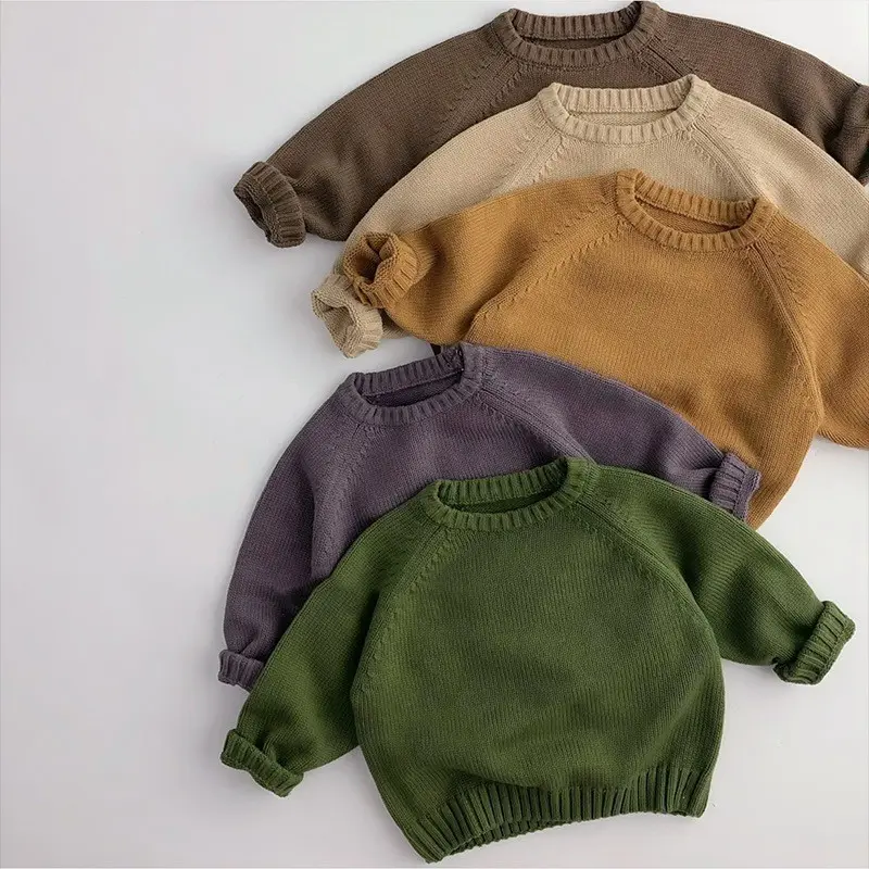 Однотонный сдержанный зимний свитер Ins 2022 для новорожденных Хлопковый вязаный свитер для детей повседневный Детский свитер