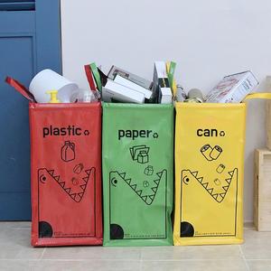 Cestas de basura impermeables Contenedor de compartimento tejido de PP Contenedores de clasificación de basura de reciclaje separados