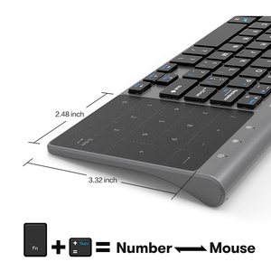 Teclado numérico Delgado 2 en 1, teclado modelo Daul inalámbrico de 2,4G con ratón táctil numérico para Windows, escritorio, portátil, PC, TV Box