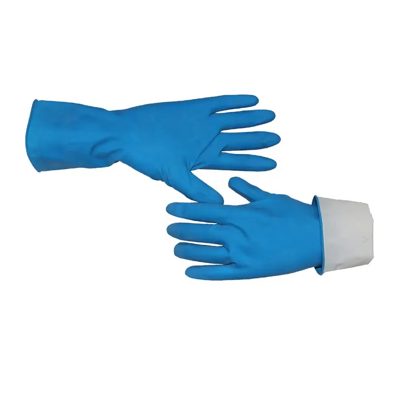 Gants en latex de ménage de nettoyage de vaisselle réutilisables bleus Luvas Guantes, doublure de troupeau de pulvérisation, gants de cuisine bleu