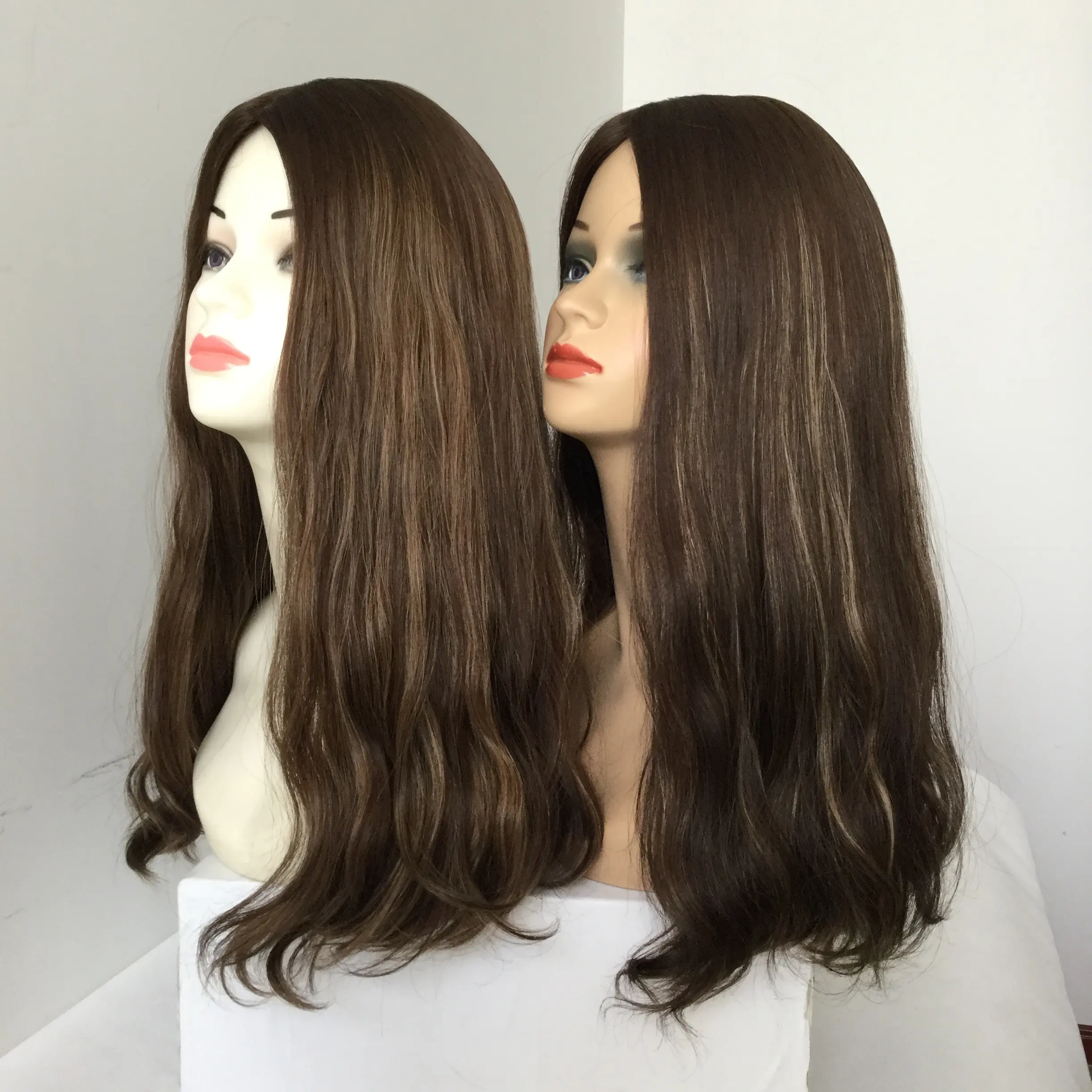 H113 Alta qualidade de cor marrom natural top de seda cheia do laço frontal virgem cabelo judaica perucas