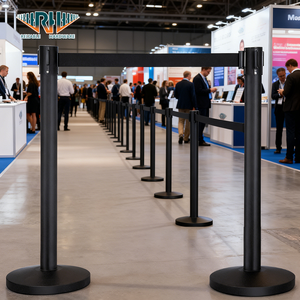 RVS-wachtrijpaalstandaard - intrekbare verkeersbarrière met paal voor wachtrijbeheer in banken - Product Image 1