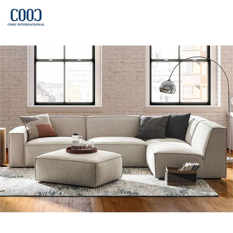 COOC Wholesale Modern Living Room Furniture Sofa Set Sectional Linen Modular Sofa