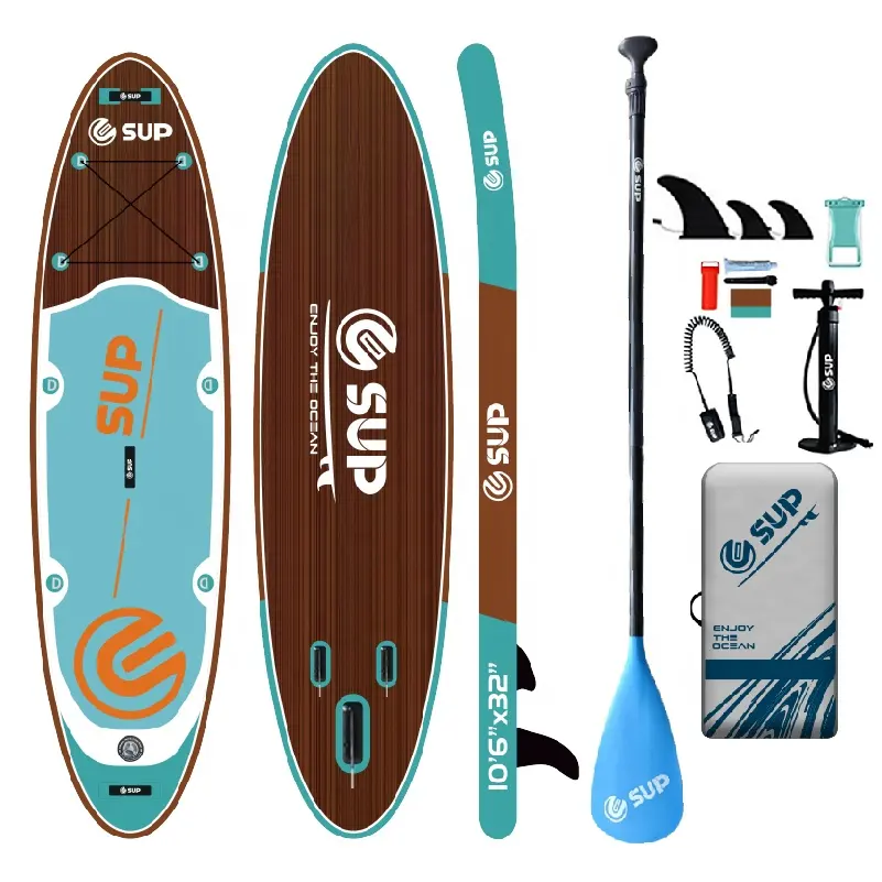 E SUP classico grano di legno sport acquatici gonfiabili paddle board largo corpo yoga paddle board