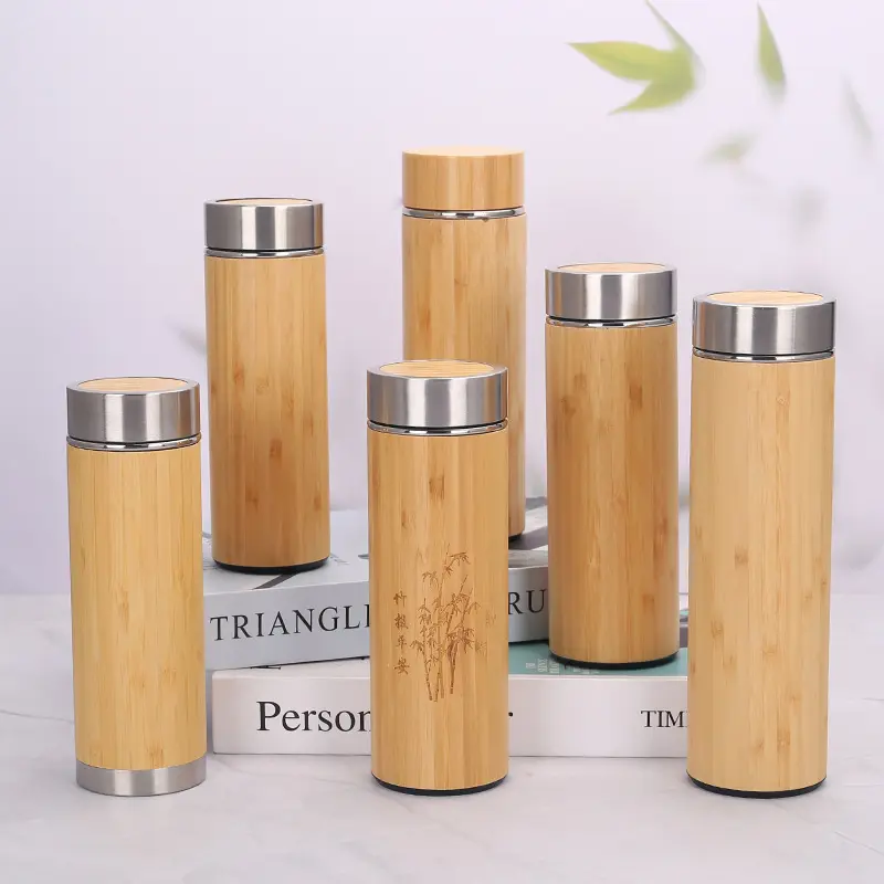 Premio di bambù di alta qualità Thermos pallone sottovuoto di bambù in acciaio inox bottiglia di tè con infusore tazza durevole