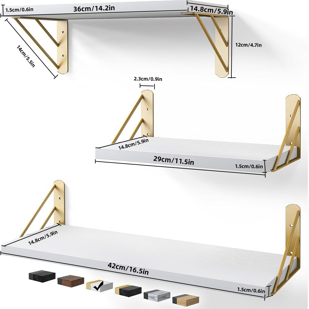 Paulownia wood white and gold frame three-piece set