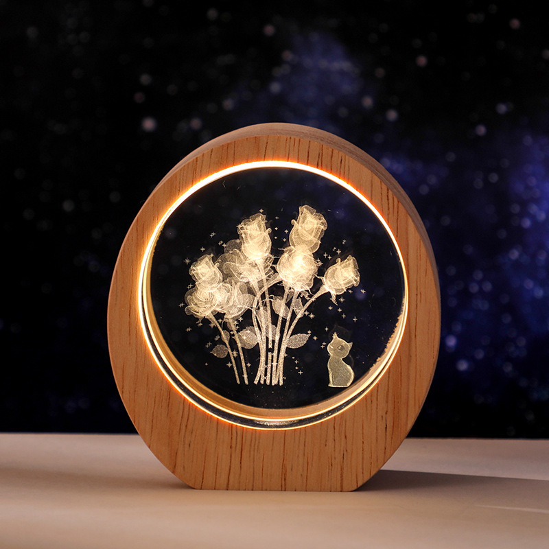 Roses with cat round wooden frame