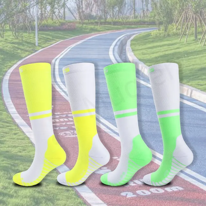 Calcetines de algodón para hombre con logotipo personalizado, calcetines transpirables de secado rápido para correr, calcetines largos de compresión para fútbol