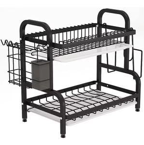 2-Tier Metal mutfak lavabo üzerinde bulaşık kurutma rafı gereçler sofra organizatör ile kesme tahtası tutucusu çift depolama rafları - Product Image 3