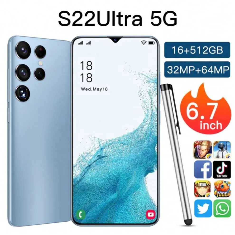 Sansung S22 ultra çift SIM 512G 6.7 inç android Smartphone 4G 5G 6800Mah küresel sürüm Android 10.0 akıllı cep telefonu