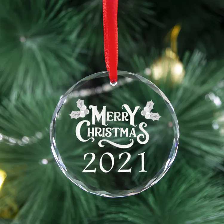 Groothandel Goedkope Blank K9 Kristal Glas Ronde Opknoping Ornament Custom Logo Kerst Ornament Voor Decoratie