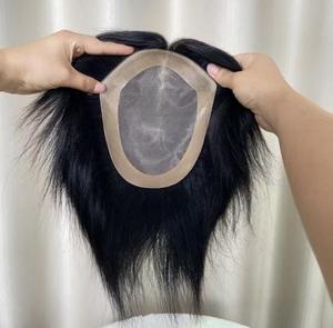 批发男士假发100% 印度人发细单NPU周边天然发际线上衣定制头发替换