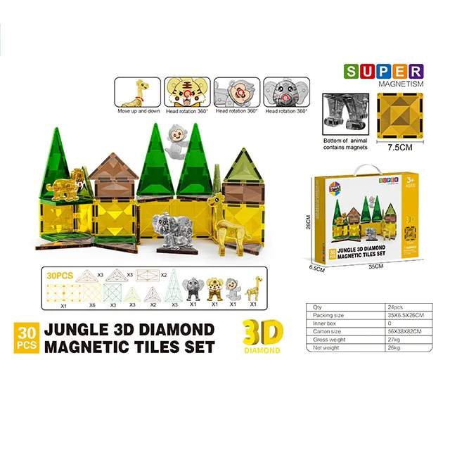 Blocs de construction magnétiques forestiers 30pcs Jeu pour enfants Jouet Blocs de construction colorés