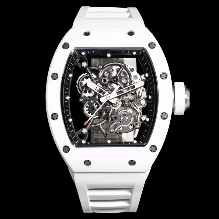 Montre mécanique OEM de qualité supérieure BBR Factory RML2 mouvement intégré RM055 Montre squelette en céramique blanche