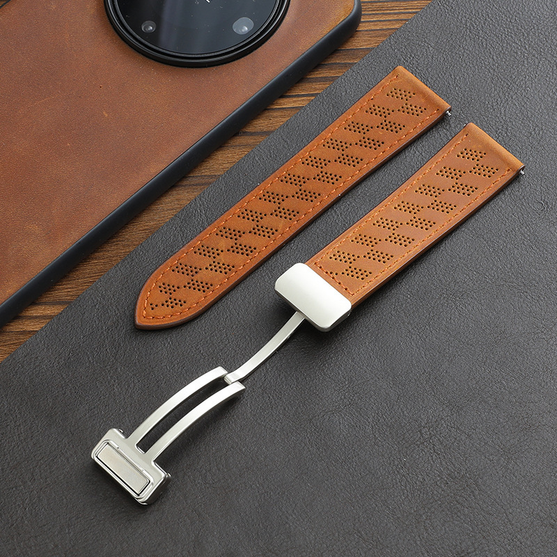 Crazy horse pattern light brown-starlight magnetic buckle