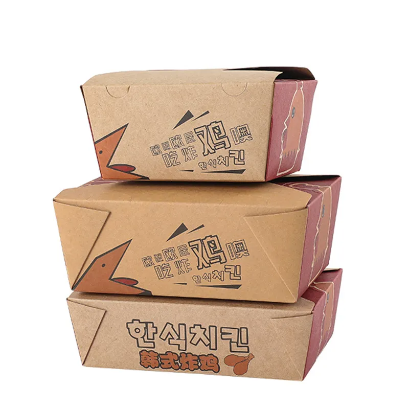 Pranzo biodegradabile personalizzato pollo fritto da asporto scatola di carta da asporto imballaggio per fast food scatole per contenitori in carta kraft