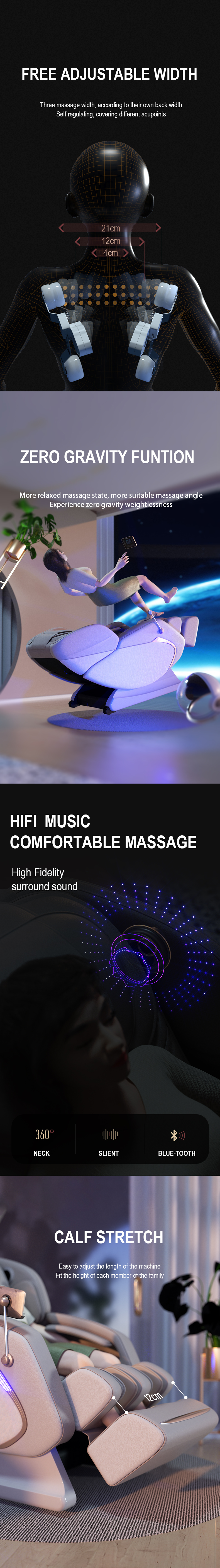 Jare A107 Hot sales Factory Price OEM ODM Electric Zero Gravity Beauty SL Track Heating Speaker Full Body Massage Chair