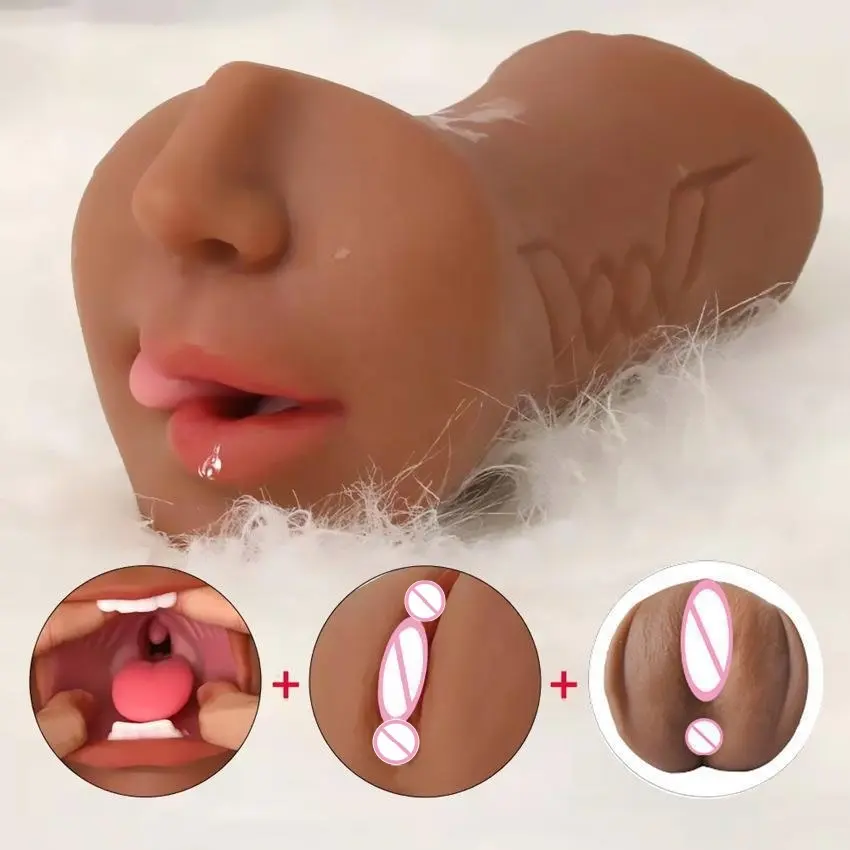 Venda quente de 3 canais masturbador masculino bolso vulva artificial vagina anal boca sex toys para homens se masturbando