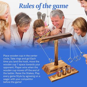 PUSELIFE Toss <strong>Game</strong> Ring Toss with Shot Ladder Fun Battle Hook and Ring <strong>Game</strong> Handmade Wooden Interactive <strong>Game</strong> for Home Party - Product Image 5